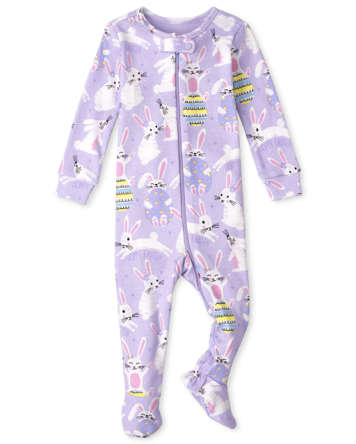 Baby And Toddler Girls Easter Long Sleeve Hoppy Easter Bunny Snug Fit Cotton One Piece Pajamas PURPLE The Children s Place CA
