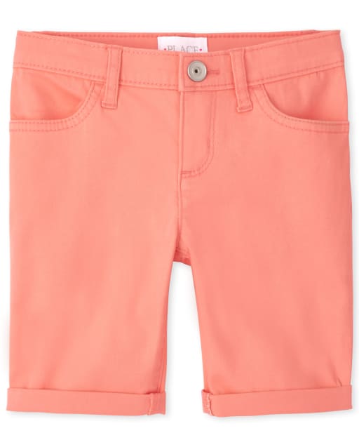 Girls Roll Cuff Twill Skimmer Shorts The Children's Place PRETYPEACH