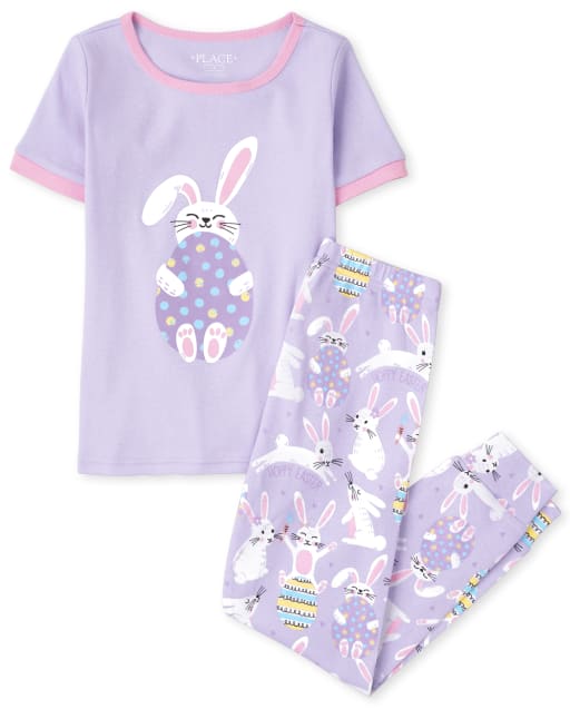 Girls Short Sleeve Easter Bunny Snug Fit Cotton Pajamas PURPLE The Children s Place CA