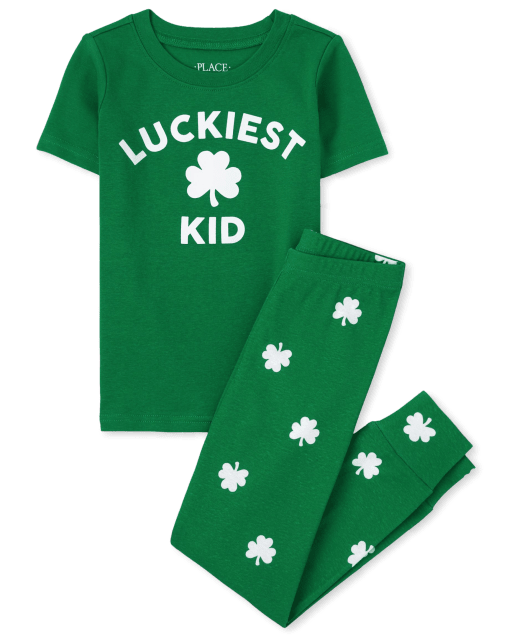 Unisex Kids St. Patrick s Day Short Sleeve Luckiest Kid Snug Fit Cotton Pajamas GREEN The Children s Place
