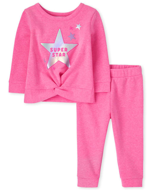 Toddler Girls Active Long Sleeve Star Twist Front Sweatshirt And Knit ...