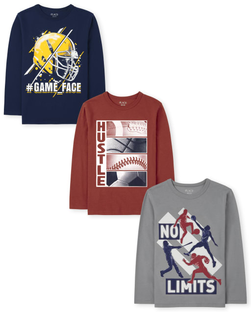 Boys Long Sleeve Sports Graphic Tee 3-Pack