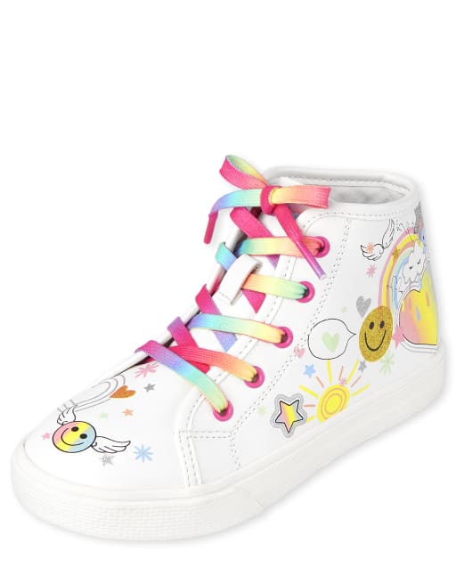 Girls Doodle Faux Leather Hi Top Sneakers - MULTI | The