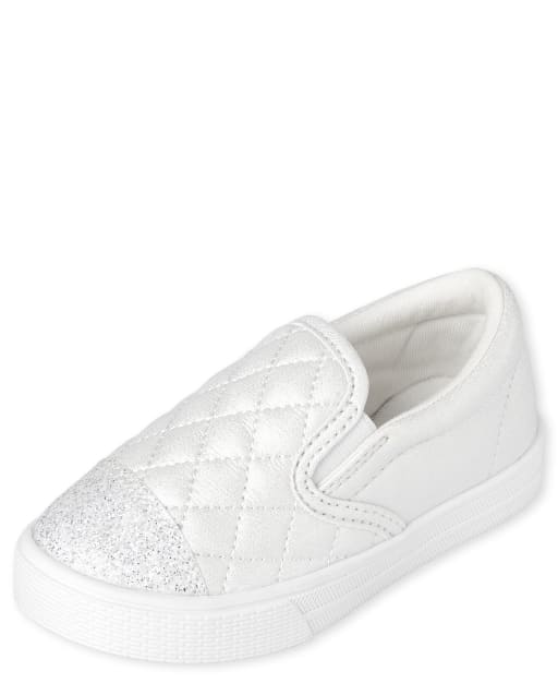 Toddler Girls Glitter Quilted Slip On Sneakers WHITE The Children s Place CA
