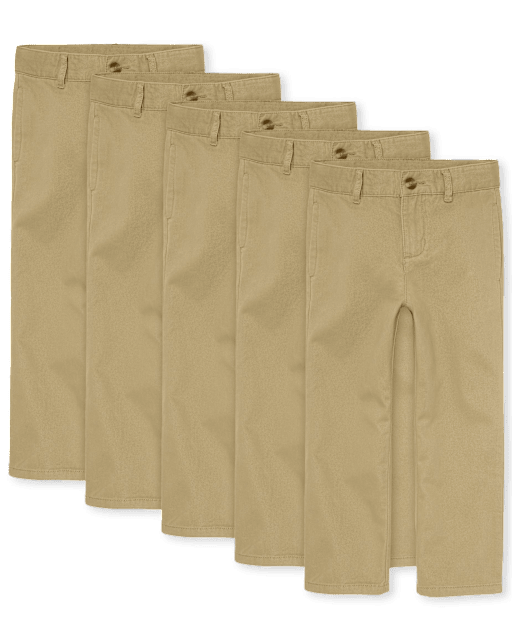 Boys Uniform Stretch Straight Chino Pants 5-Pack - TAN | The