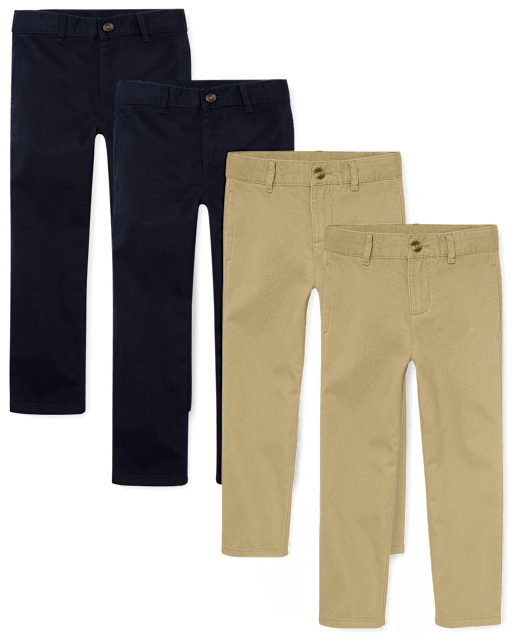 Boys Uniform Stretch Straight Chino Pants 4-Pack - MULTI