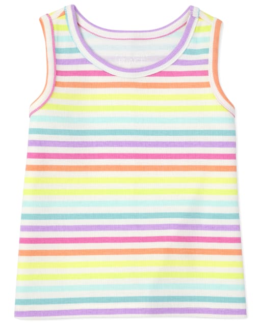 Baby And Toddler Girls Sleeveless Rainbow Striped Ribbed