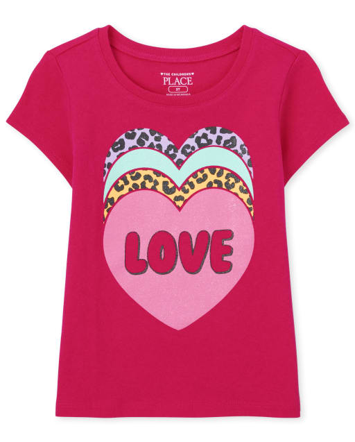 Baby And Toddler Girls Short Sleeve Love Heart Graphic Tee - PINK