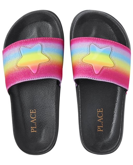 Girls Glitter Rainbow Star Slides BLACK The Children s Place CA