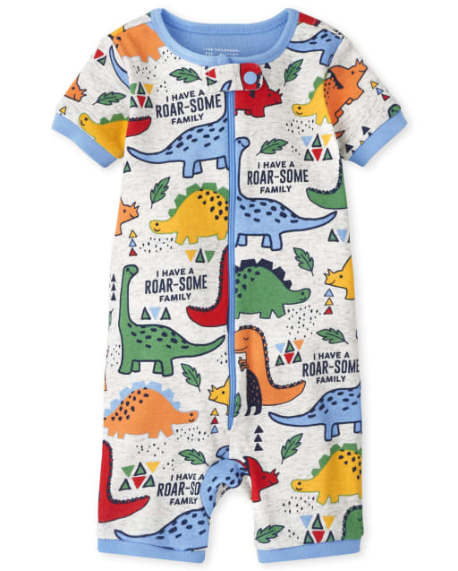 Baby And Toddler Boys Short Sleeve Dino Print Snug Fit