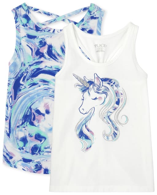 Girls Mix And Match Sleeveless Unicorn Tank Top 2-Pack
