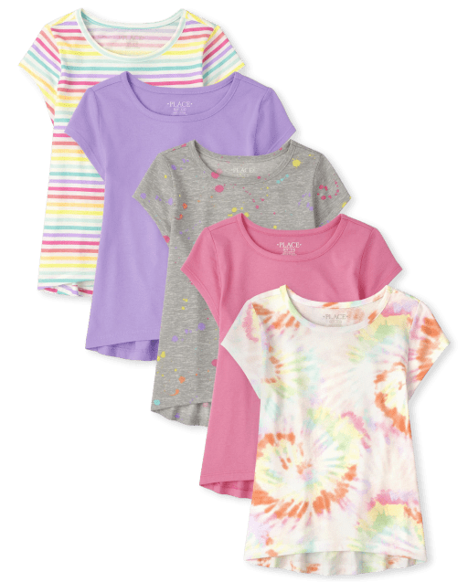 Girls Short Sleeve Tie Dye High Low Top 5-Pack | The Children's Place ...