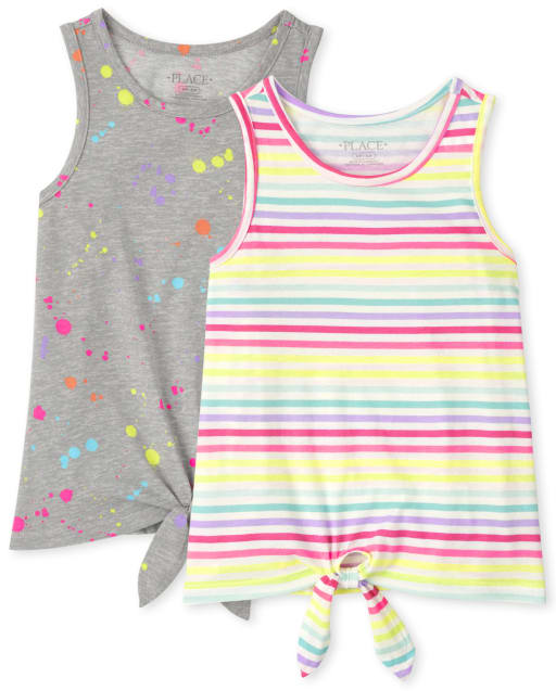 Girls Mix And Match Sleeveless Print Tie Front Tank 2-Pack | The ...
