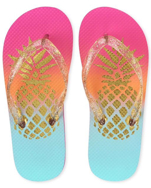 Girls Foil Pineapple Flip Flops - METALLIC | The Children's
