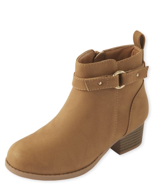 Girls Faux Leather Heel Buckle Booties TAN The Children s Place CA