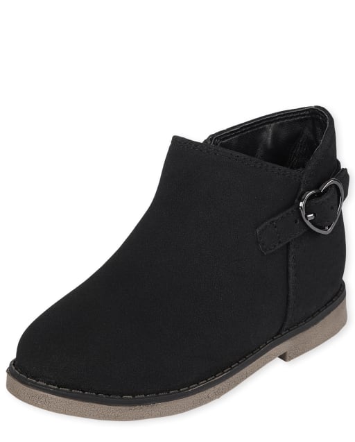 Toddler Girls Faux Leather Heart Buckle Booties BLACK The Children s Place