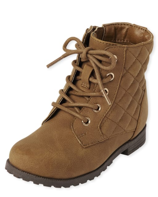 Toddler Girls Faux Leather Quilted Lace Up Booties CHESTNUT The Children s Place