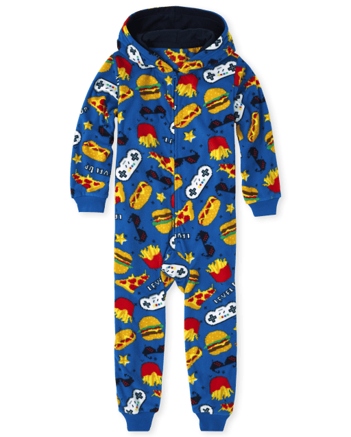 Boys Long Sleeve Food Gamer Fleece Hooded One Piece Pajamas BLUE The Children s Place