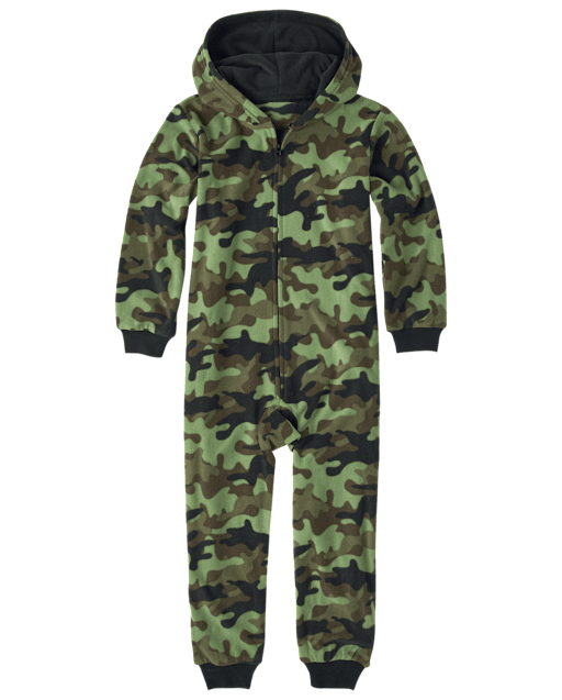 Boys Long Sleeve Camo Fleece Hooded One Piece Pajamas The Children's