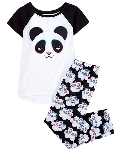 Girls Short Raglan Sleeve Panda Pajamas BLACK The Children's Place
