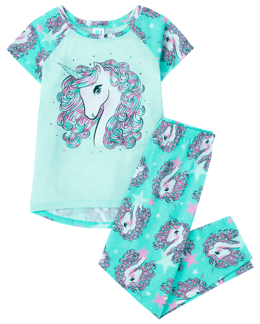 Girls Short Raglan Sleeve Unicorn Pajamas The Children's Place SEAFROST