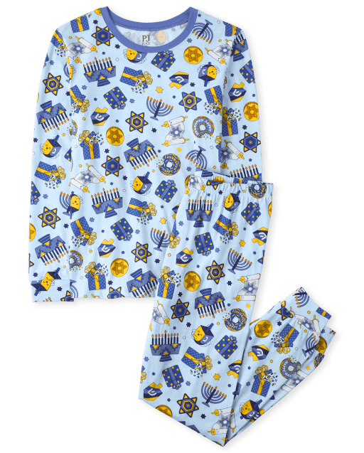 Unisex Adult Matching Family Hanukkah Long Sleeve Menorah Print Cotton Pajamas BLUE The Children s Place CA