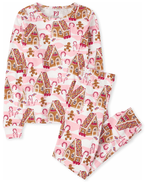Girls Christmas Long Sleeve Gingerbread House Print Snug Fit Cotton Pajamas PINK The Children s Place CA