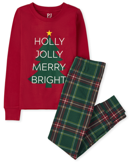 Jolly Jammies Baby and Toddler Unisex Holiday Green Plaid Matching