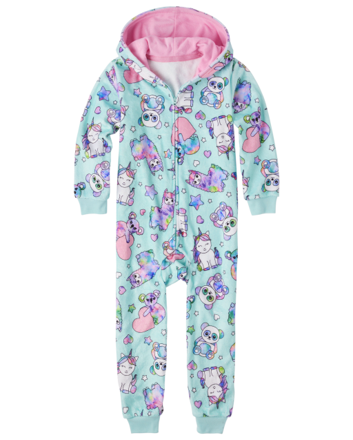 Girls Long Sleeve Squishy Print Fleece Hooded One Piece Pajamas BLUE The Children s Place CA