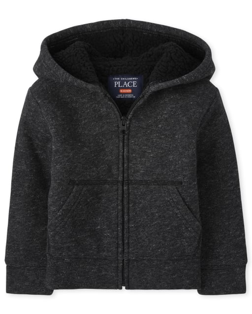 Baby And Toddler Boys Long Sleeve Marled Sherpa Zip Up Hoodie BLACK The Children s Place CA