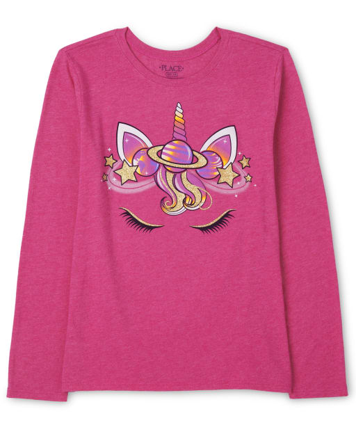 C=Children's Unicorn Ruffle Sleeve Striped T-Shirt