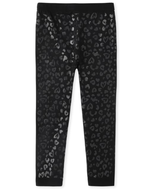 Girls Leopard Print Knit Fleece Lined Leggings BLACK The Children s Place CA