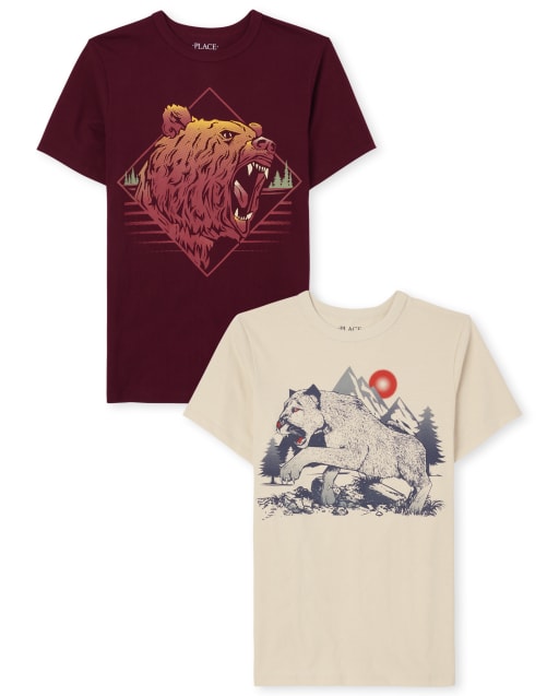 Boys Short Sleeve Bear And Cougar Graphic Tee 2-Pack - MULTI