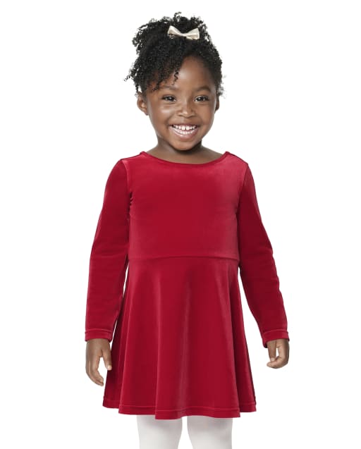 Baby And Toddler Girls Christmas Long Sleeve Velour Knit Dress