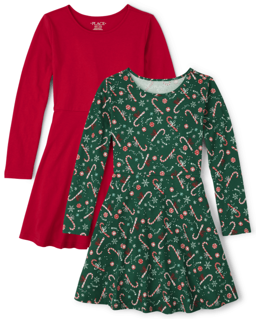Girls Candy Cane Everyday Dress 2 Pack