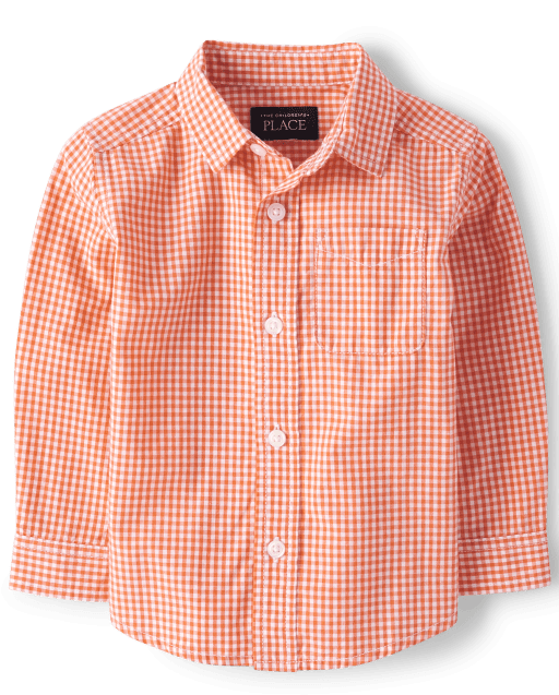 Baby And Toddler Boys Long Roll Up Sleeve Gingham Poplin Button Down
