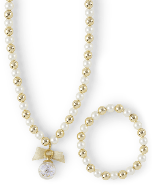 Girls Confetti Shaker Pearl Beaded Necklace And Bracelet Set The