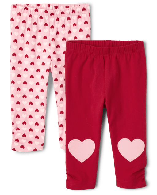 Toddler Girls Red & Pink Heart Leggings Valentines Day Stretch Pants 18  Month.