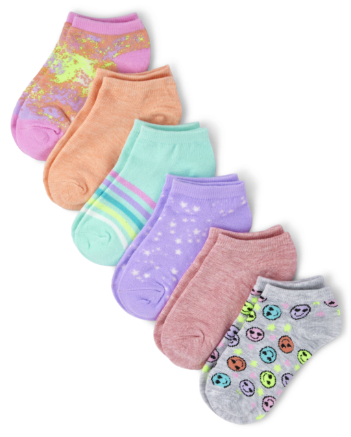 Girls Happy Face Ankle Socks 6-Pack | The Children's Place - H/T LUNAR