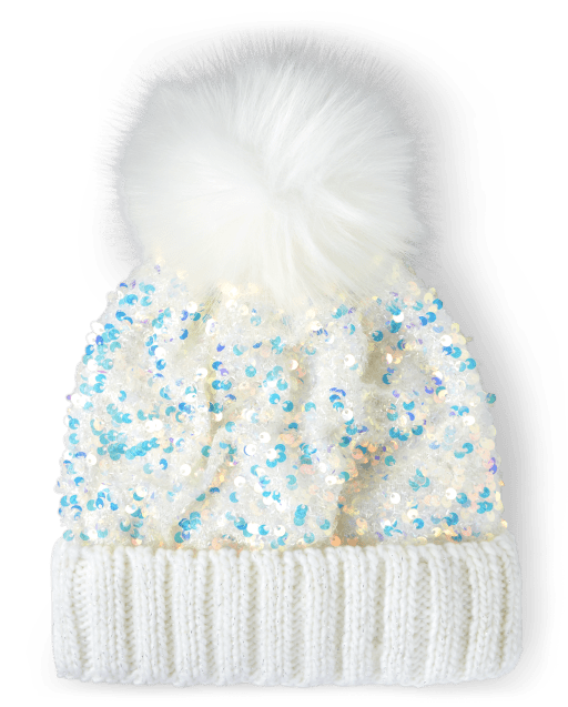Girls Sequin Pom Pom Hat WHITE The Children s Place