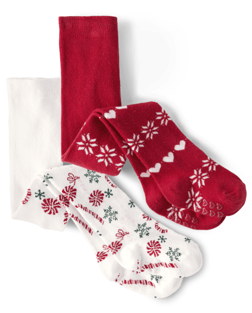 Toddler Girls Christmas Print Tights 2-Pack