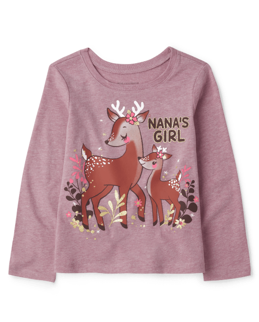 Childrens Christmas T Shirts Baby And Toddler Girls Long Sleeve Nana  Graphic Tee PINK The