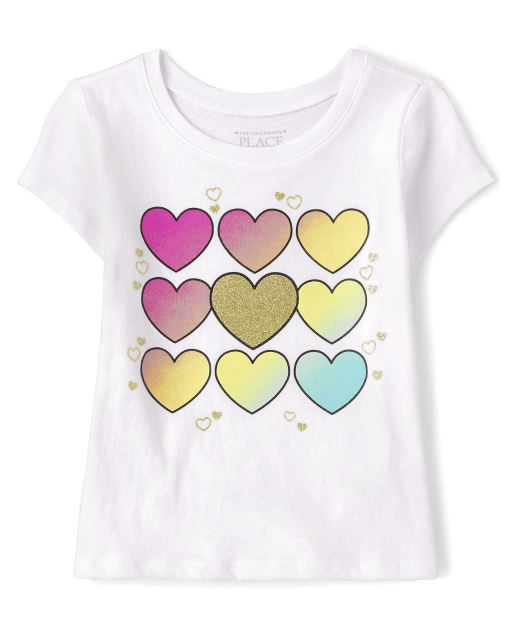 Baby And Toddler Girls Short Sleeve Rainbow Heart Graphic Tee The