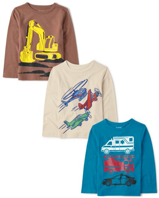 Baby And Toddler Boys Long Sleeve Vehicle Graphic Tee 3Pack The