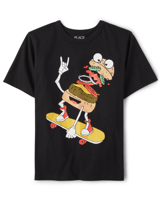 Boys Short Sleeve Burger Graphic Tee - BLACK | The Children's Place