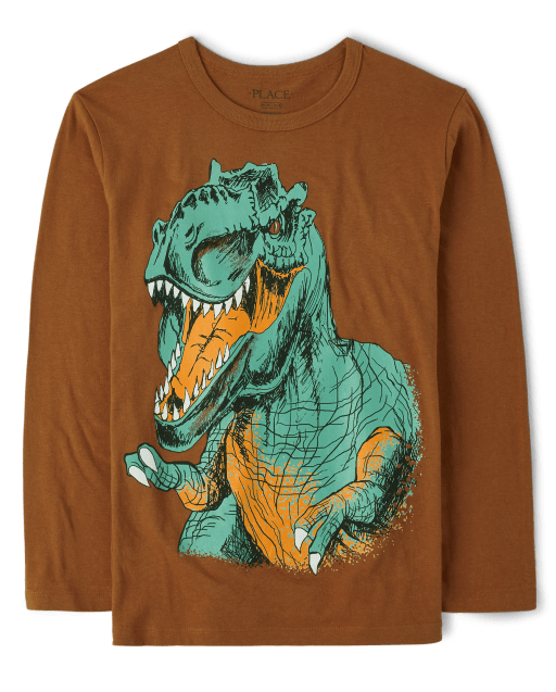 Boys Long Sleeve Dino Graphic Tee - BROWN | The Children's Place