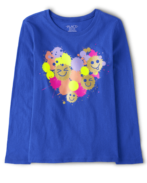 Girls Long Sleeve Happy Face Heart Graphic Tee The Children's Place