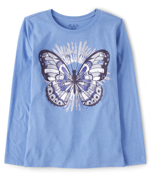 Girls Long Sleeve Butterfly Graphic Tee - BLUE | The Children's Place