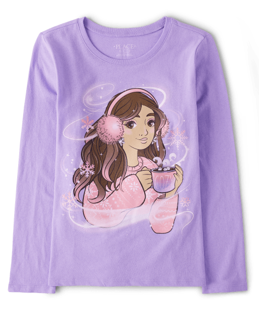 Girls Long Sleeve Girl Graphic Tee - PURPLE | The Children's Place