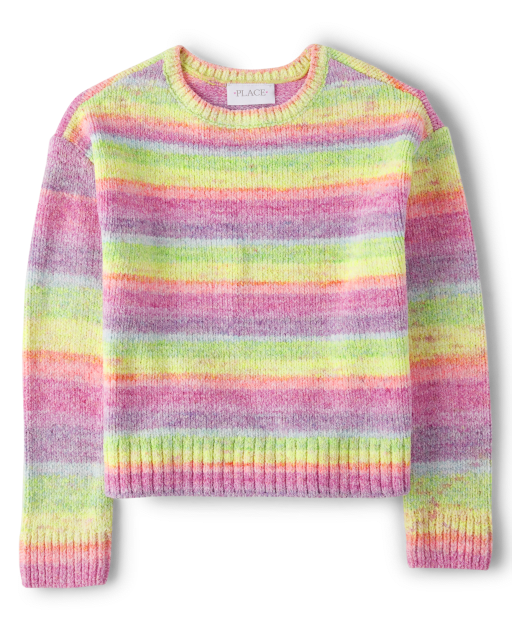 Girls Long Sleeve Rainbow Striped Sweater - MULTI | The